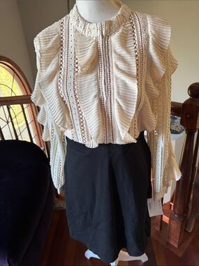 Designer - Women's Cream Ruffle Lace-Trim Blouse